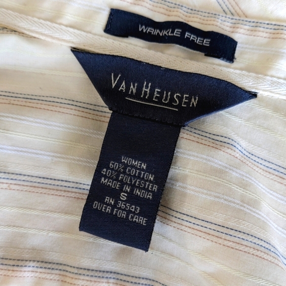 Van Heusen wrinkle free pinstripe button down light academia shirt pale yellow - Picture 9 of 9
